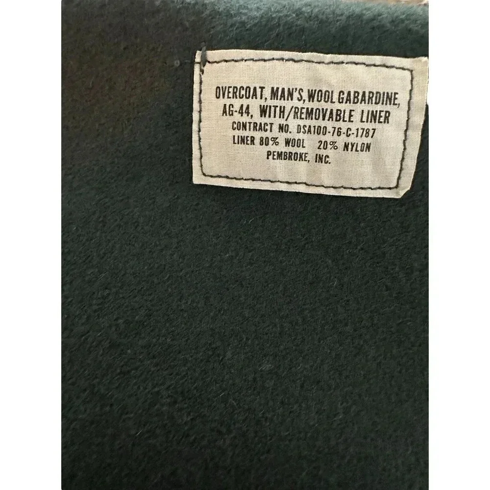 Vintage OVERCOAT MENS WOOL GABARDINE AG-44, WITH /REMOVABLE LINER Size 34L